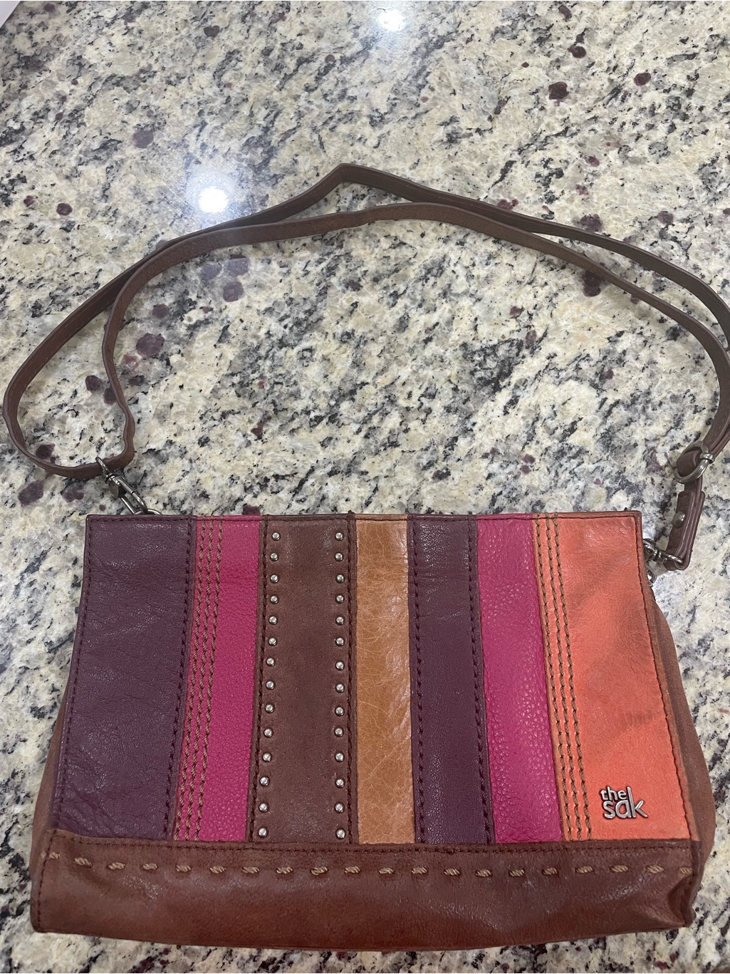 The Sak Iris - Multicolored Leather Crossbody - Pink, Orange & Brown